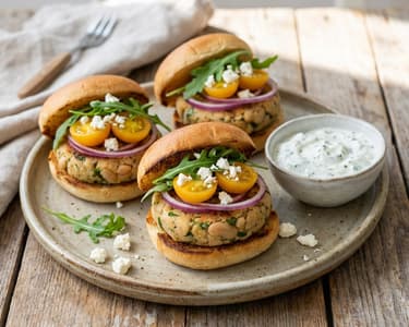 Vegetarian mini burger with white beans and feta
