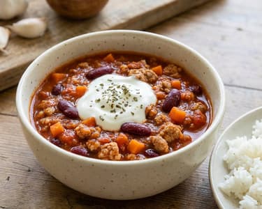 Turkey chili with red kidney beans and rice