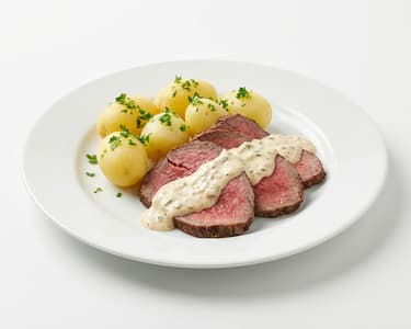 Roastbeef cu sos remoulade și cartofi fierți