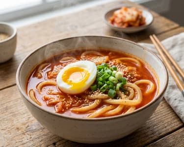 Kimchi soup with udon noodles