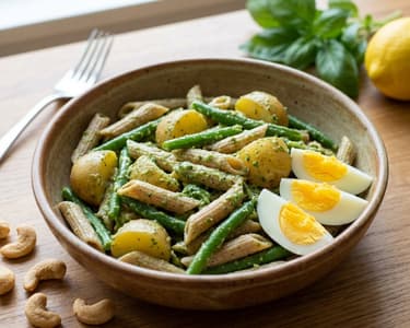 Salată de paste cu cartofi și pesto de busuioc