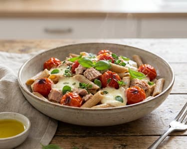 Pasta with tuna, tomatoes and mozzarella