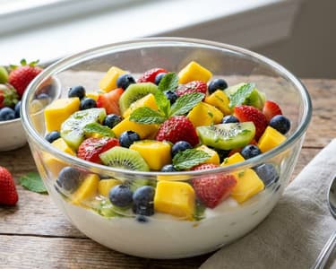 Salată de fructe de vară cu dressing de lime și iaurt grecesc