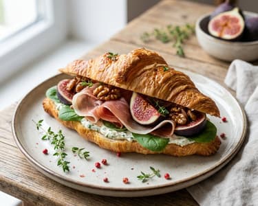 Croissant cu cremă de brânză, prosciutto și smochine