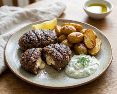 Bifteki grecesc umplut cu feta
