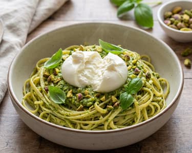 Linguine cu pesto de dovlecei și burrata