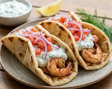 Gyros cu creveți la grătar și sos tzatziki