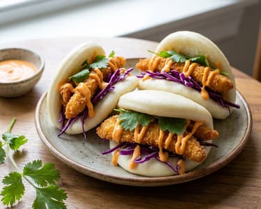 Bao Buns cu pui crispy și maioneză Sriracha