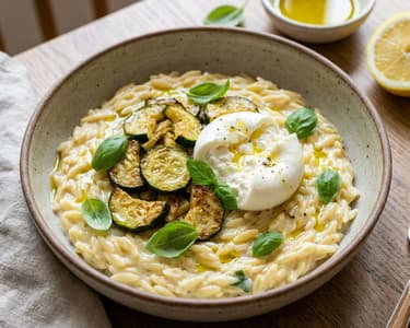 Lemon Orzo with Sautéed Zucchini and Burrata | Quick Lunch