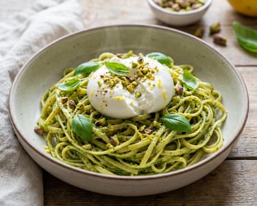 Linguine cu pesto de fistic și burrata | Cină rapidă de vară