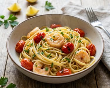 Linguine cu creveți, lămâie și unt cu usturoi | Cină rapidă