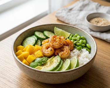 Poke Bowl with shrimp, mango and avocado | Quick dinner