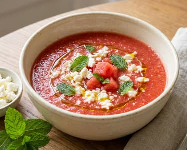 Gazpacho de pepene roșu cu feta | Supă rece de vară