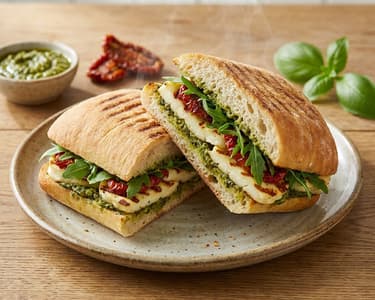 Halloumi, pesto and sun-dried tomato panini | Quick snack