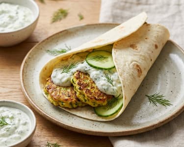 Gyros with zucchini patties and tzatziki | Summer dinner