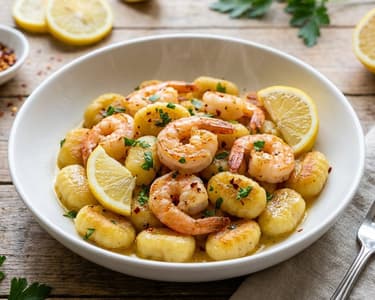 Gnocchi rumenite cu creveți și sos de unt cu lămâie | Cină rapidă