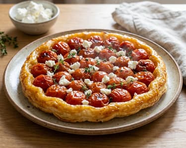 Tartă Tatin cu roșii cherry și brânză de capră | Cină rapidă