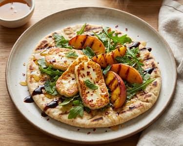 Flatbread cu halloumi și piersici | Street food de vară