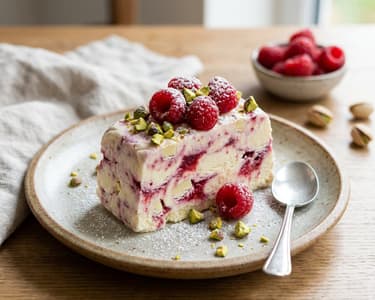 Semifreddo cu zmeură și ciocolată albă | Desert răcoritor de vară