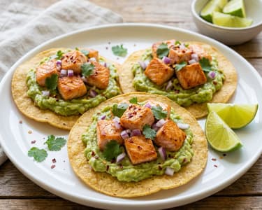 Crispy tostadas with salmon and guacamole