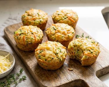 Brioșe aperitiv cu dovlecel, morcov și brânză | Gustare la cuptor