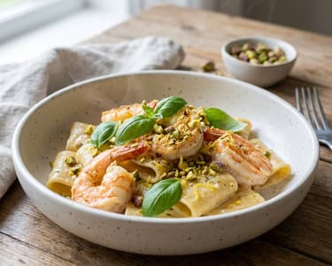Paste Paccheri cu creveți și pesto de fistic | Cină rapidă de vară