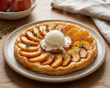 Tarte Tatin cu piersici și cimbru proaspăt