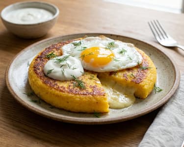 Bulz la tigaie cu brânză și ou ochi | Brunch românesc