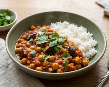 Curry indian de năut și vinete | Cină vegană aromată