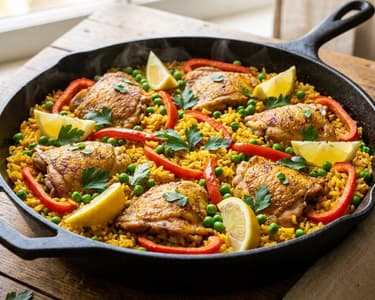 Arroz con pollo spaniol | Orez aromat cu pui și boia afumată