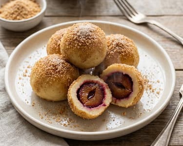 Traditional Plum Dumplings | Fluffy Cinnamon Dumplings