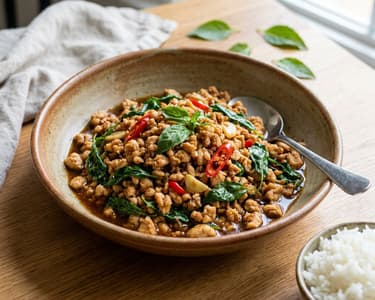 Chicken Pad Krapow in Wok | 15-Minute Asian Dinner
