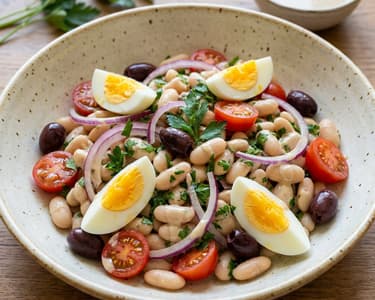 Salată Piyaz cu fasole albă și ou | Prânz oriental hrănitor