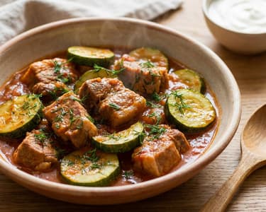Mâncare de dovlecei cu porc | Fragedă și aromată