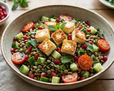 Salată de linte cu halloumi la grătar | Prânz oriental