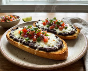 Molletes with Beans and Cheese | Mexican Street Food