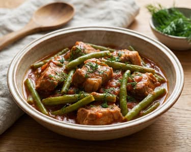 Mâncare de fasole verde cu porc | Fragedă și aromată