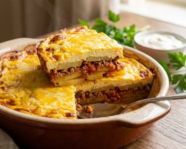Potato and ground pork moussaka | Traditional recipe