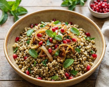 Salată Mujadara de linte cu ceapă crocantă | Prânz oriental