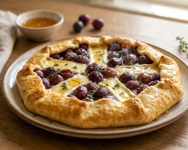 Tartă rustică cu brânză Brie și struguri | Rețetă franțuzească