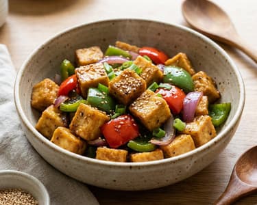 Wok-fried Tofu with Black Pepper Sauce and Peppers | Quick Dinner