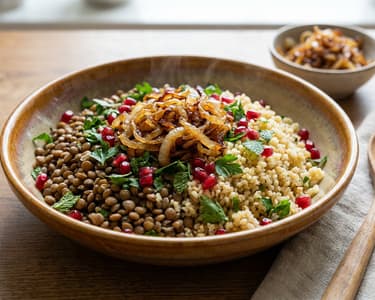 Lentil and Bulgur Mujadara Salad | Hearty Middle Eastern Lunch