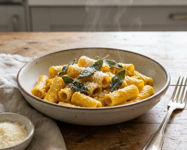 Rigatoni cu cremă de dovleac | Rețetă italiană de toamnă