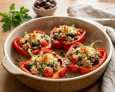 Baked stuffed peppers with tuna and capers | Mediterranean flavor