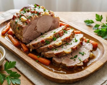Pulpă de porc împănată la cuptor | Fragedă și aromată