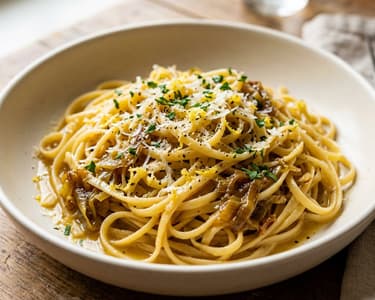 Linguine cu praz caramelizat și lămâie | Savoarea Italiei