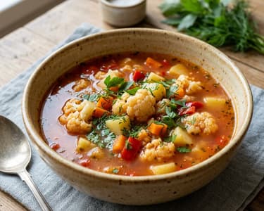 Cauliflower vegetable sour soup | Flavorful and tangy