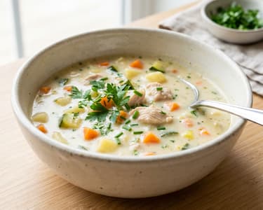 Creamy Chicken Soup with Vegetables and Cream