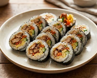 Kimbap cu pui și legume | Street food coreean savuros