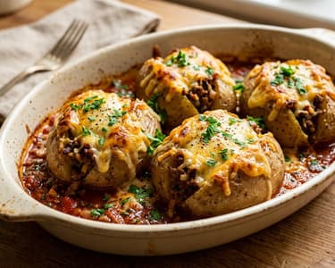 Cartofi umpluți cu carne tocată | Rumeniți la cuptor